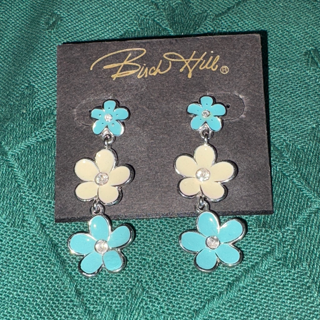 Blue And White Flower Earrings $10